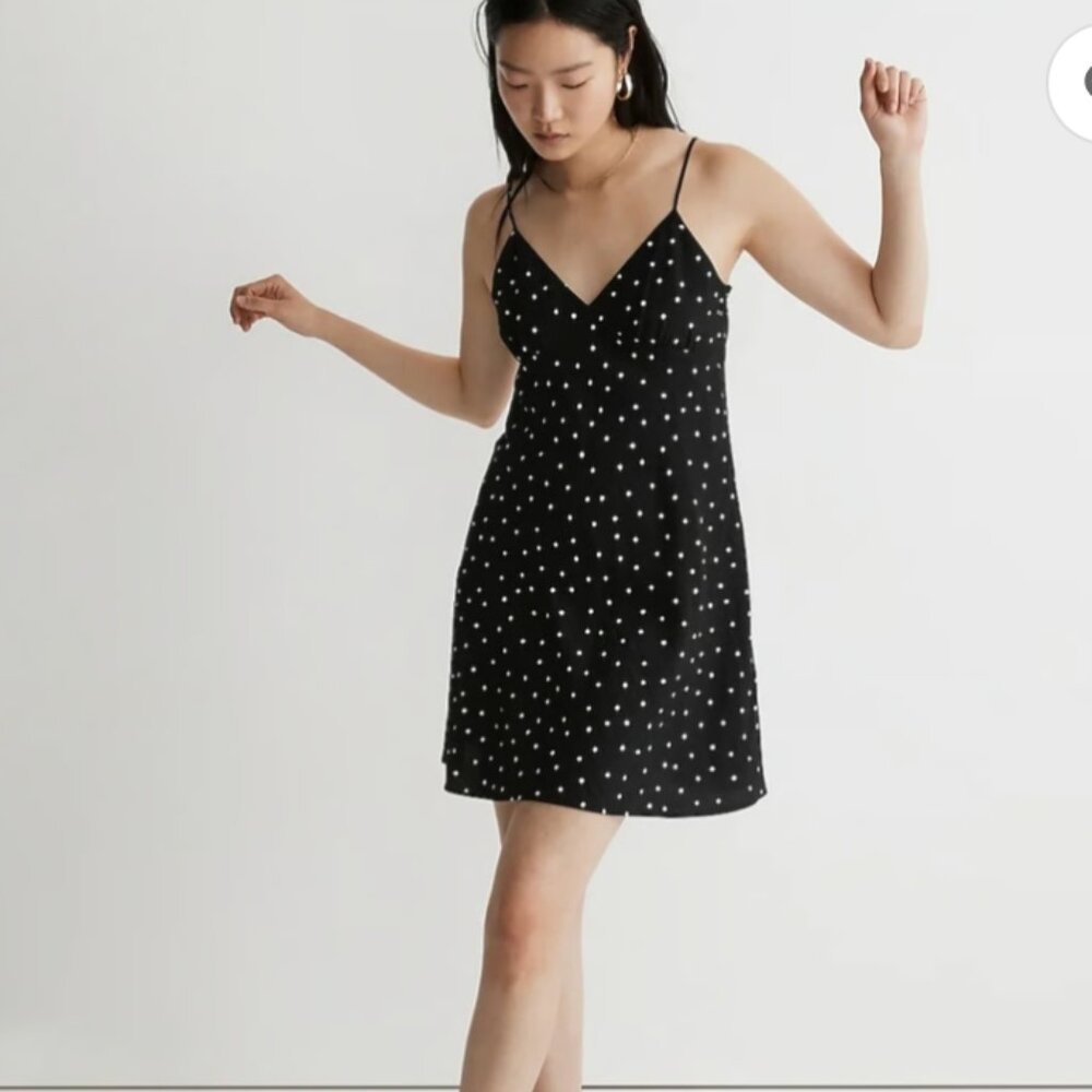 Madewell The Layton Mini Slip Dress in Black White Polka Dot